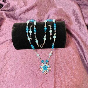 Evil Eye Charm One-Of-A-Kind Striped Agate & Swarovski Crystal Necklace/Earrings